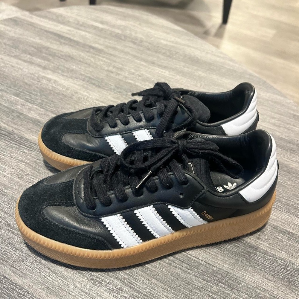 Adidas Men's Black and White Sneakers with Gum Sole